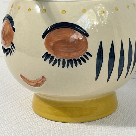 Big Bulgy Eye Face Ceramic Pedestal Planter Flower Pot Multi HANDMADE - Picture 5 of 17